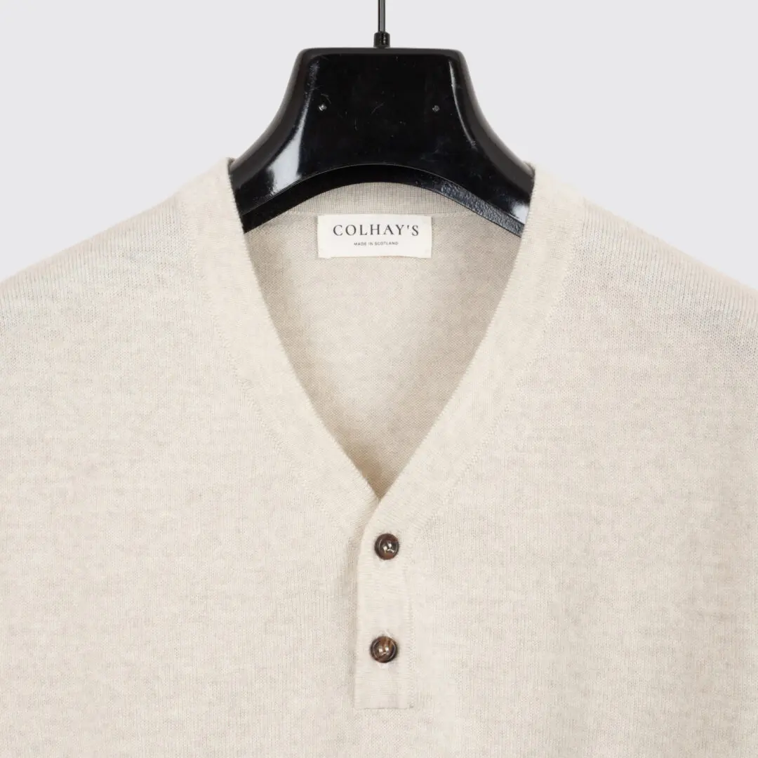 Colhay's Rower Henley Sweater Size S Men Stone Melange Wool