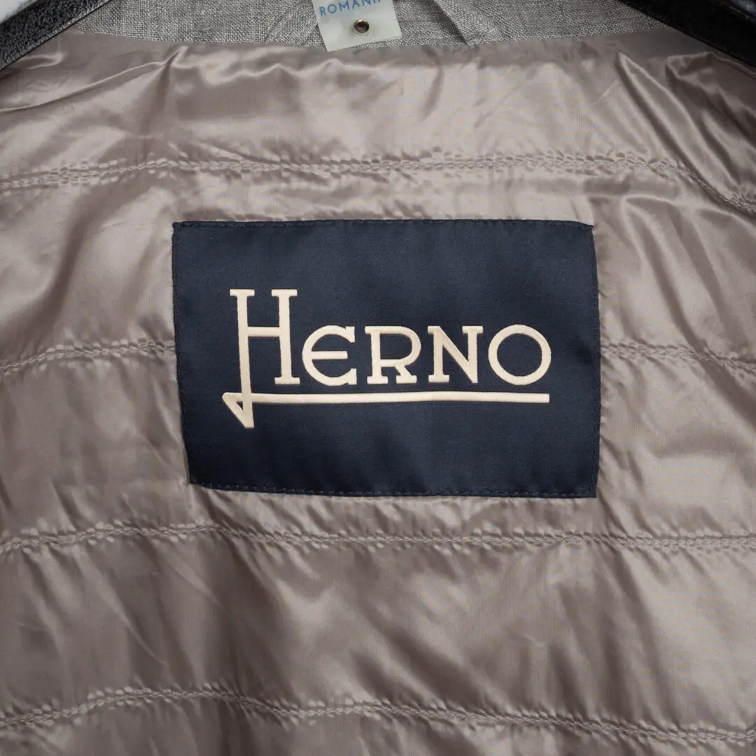 Herno Quilted Down Vest Size EU48 Men Gray Linen Heat Insulated
