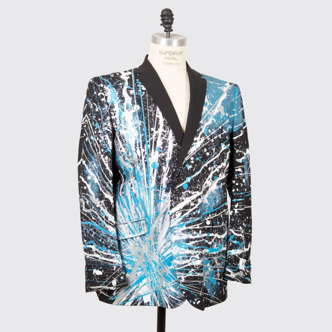 1/1 Blazers Jacket Size 52L Men Black Blue Custom Paint Splatter