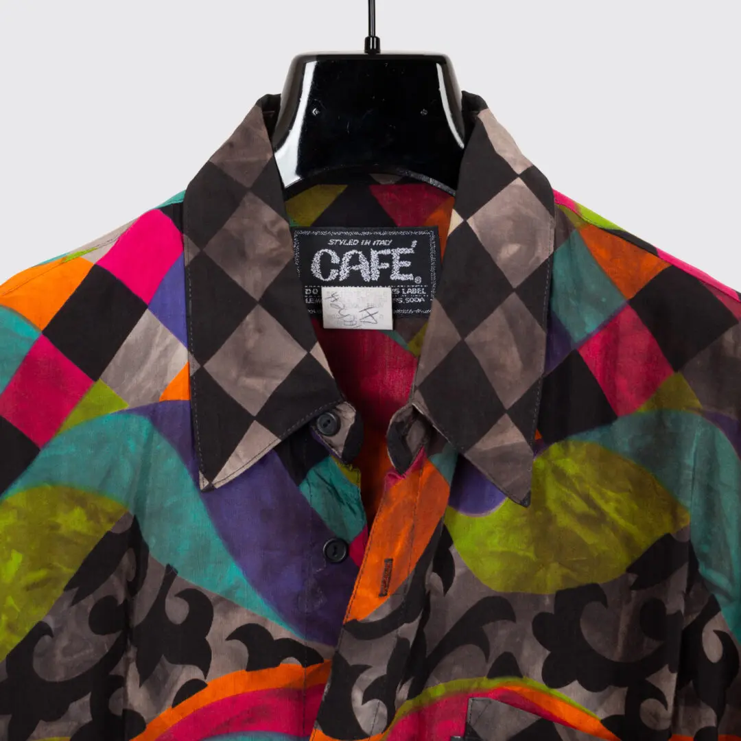 Café Shirt 2XL Black Gray Multicolor Checkerboard Print Rayon