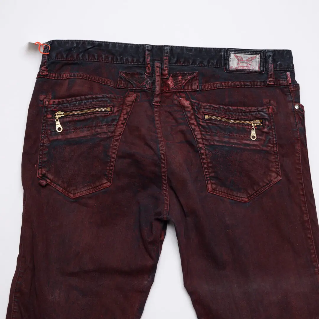 Robin's Jeans Motorcycle W36 Red Black Coated Cotton with Zippers