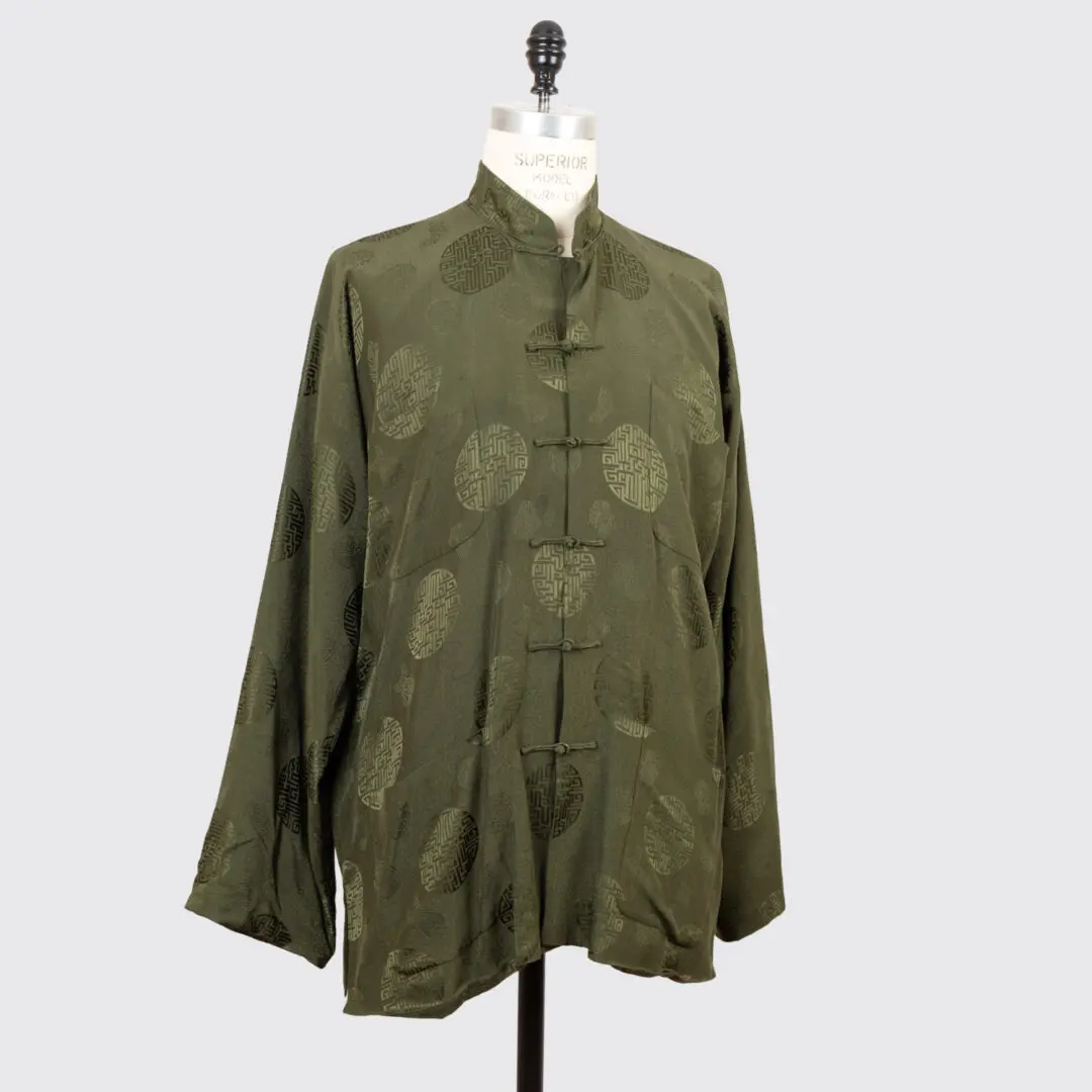 Shanghai Tang Mandarin Jacket US46 Moss Green Oriental Print Silk