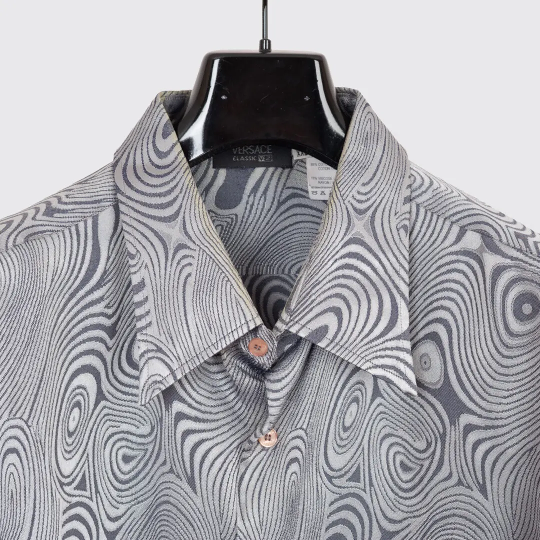 VERSACE Classic V2 Vintage Shirt XXL Sliver Spiral Print Cotton