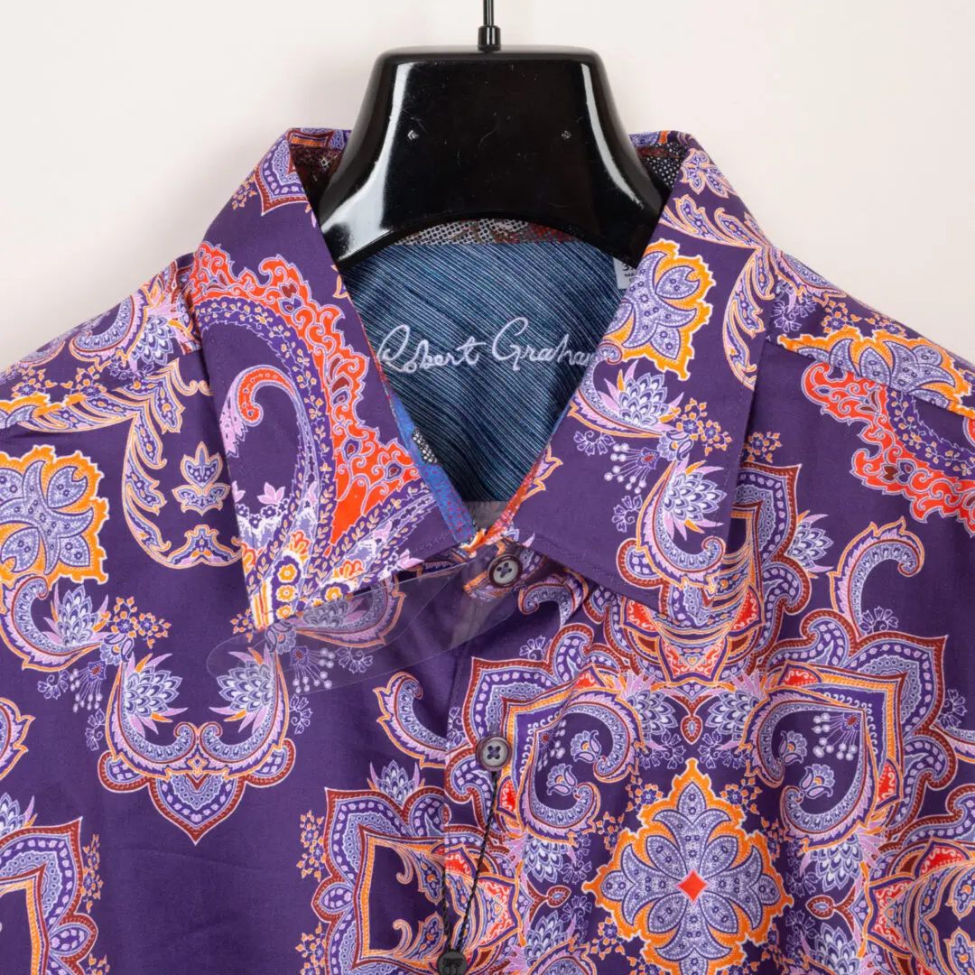 Robert Graham Casino Royale Shirt 3XL Purple Floral Print Cotton