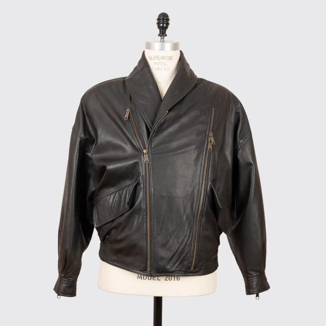 Habitat Leather Flight Jacket US46 Black Asymmetrical Multi Zip