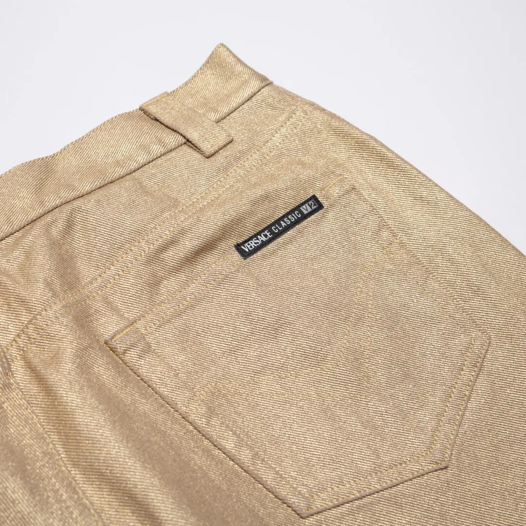 VERSACE Classic V2 Party Jeans Gold Metallic Cotton Made in Italy