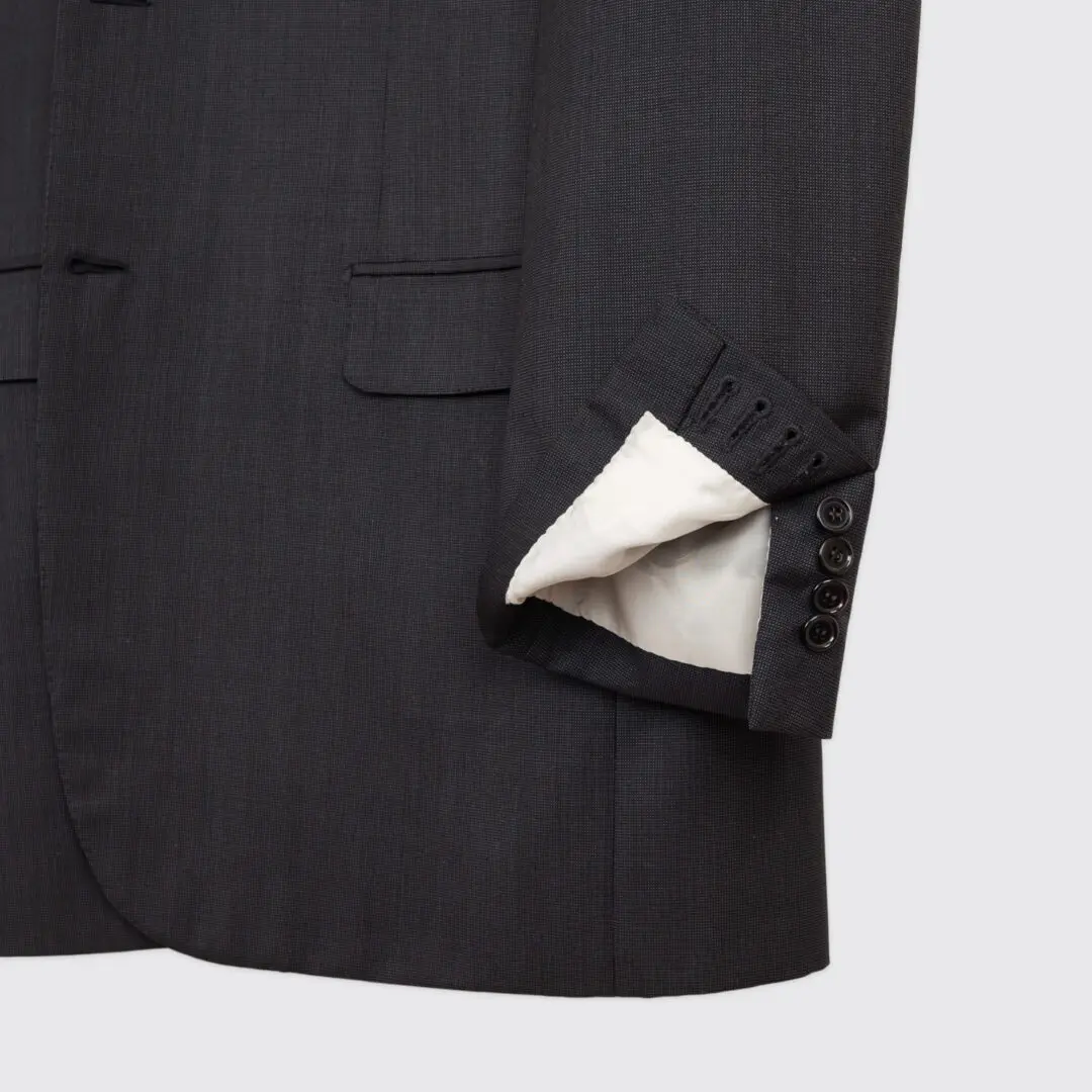Brioni Suit Size 44 Tall Black Pindot Wool Three Button Made in Italy