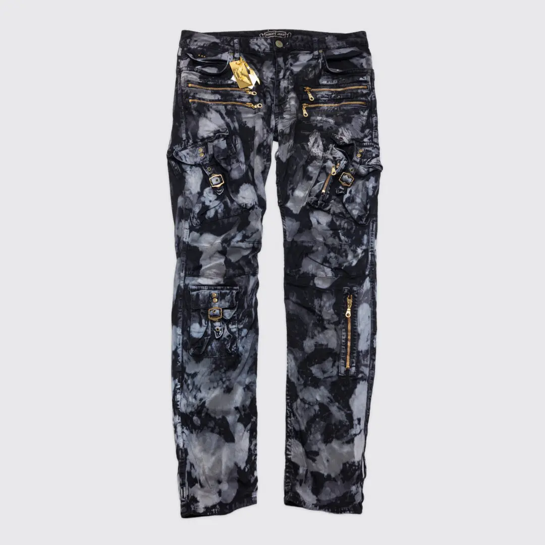 Robin's Jeans Raptor Motorcycle W36 Black Bleach Dyed Zipper Pocket