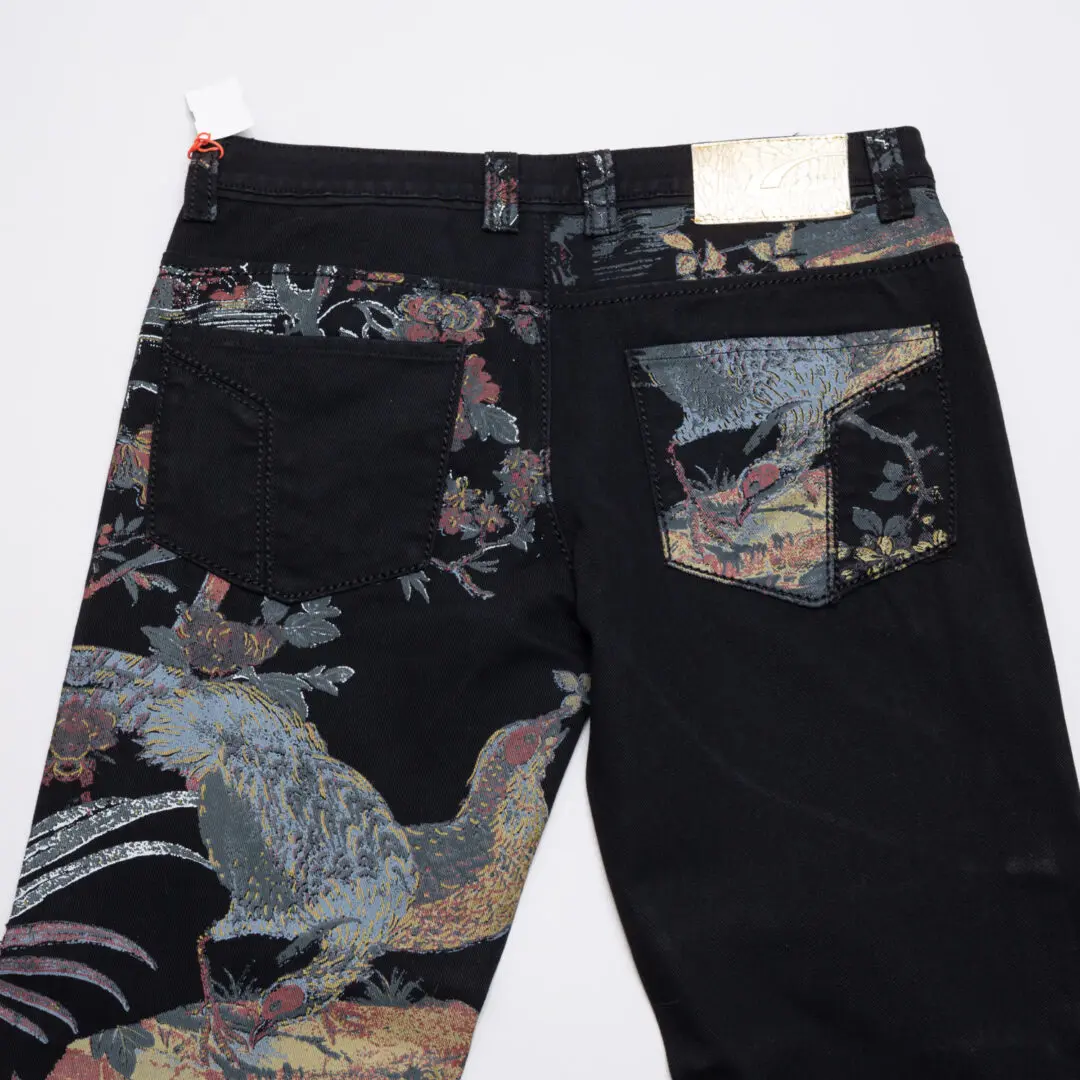 Roberto Cavalli Designer Jean W36 Black Multicolor Painted Cotton