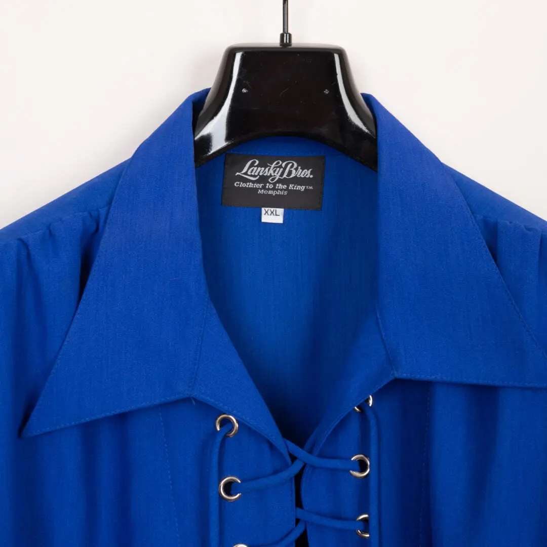 Lansky Bros. Tunic Shirt Size XXL Royal Blue Lace Up Made in USA