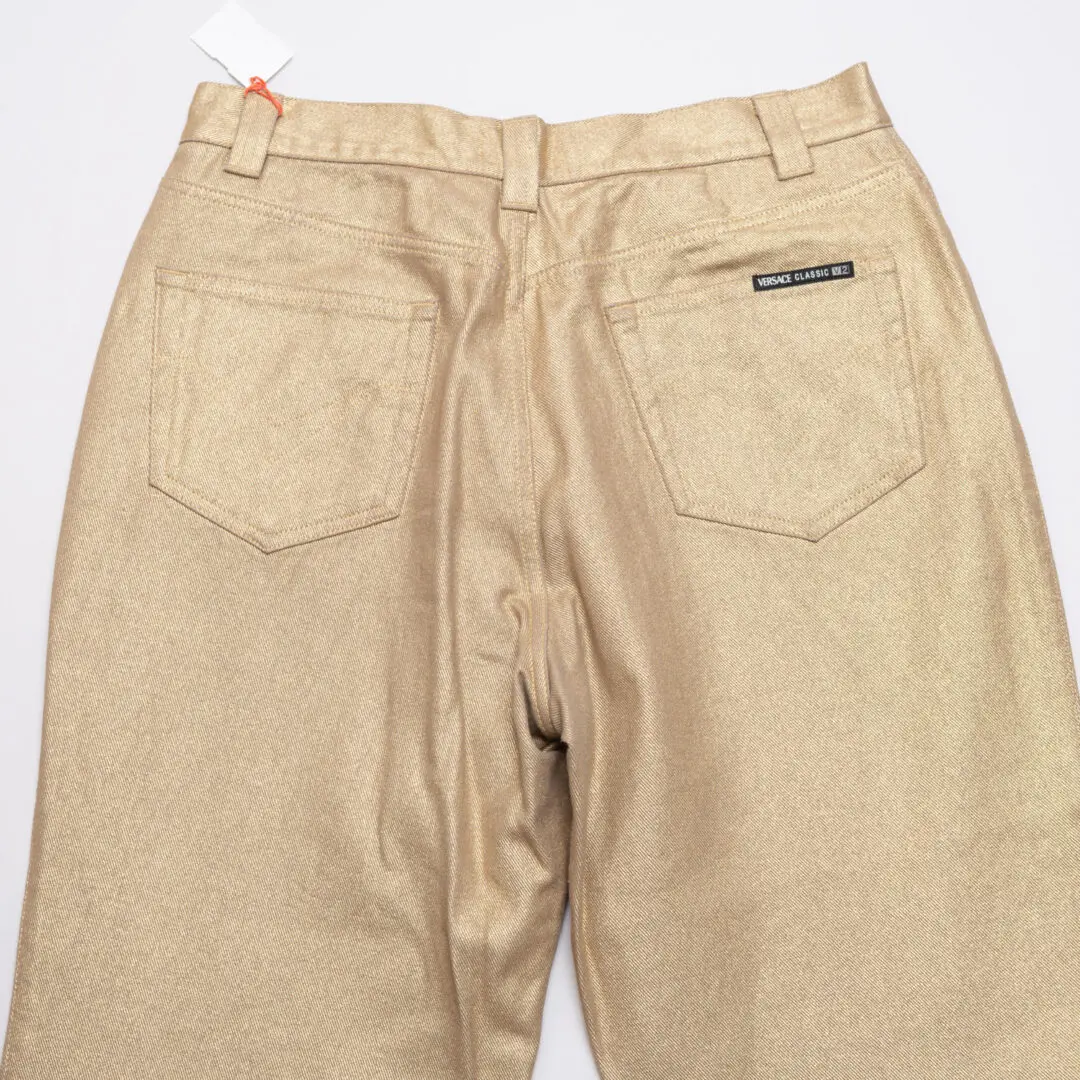 VERSACE Classic V2 Party Jeans Gold Metallic Cotton Made in Italy