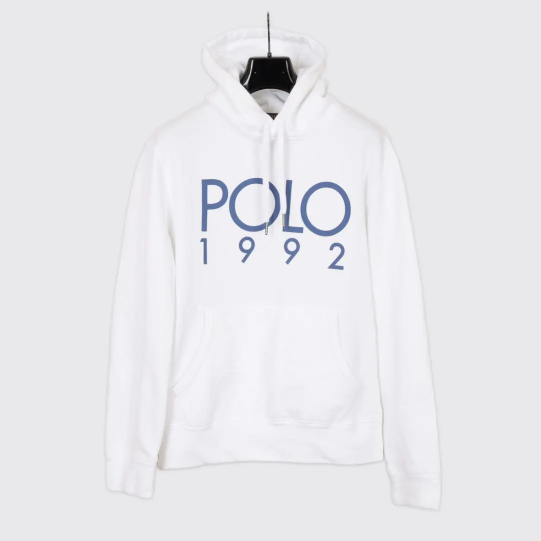 Polo Ralph Lauren '92 Hoodie Size S White Cotton Fleece Sweatshirt