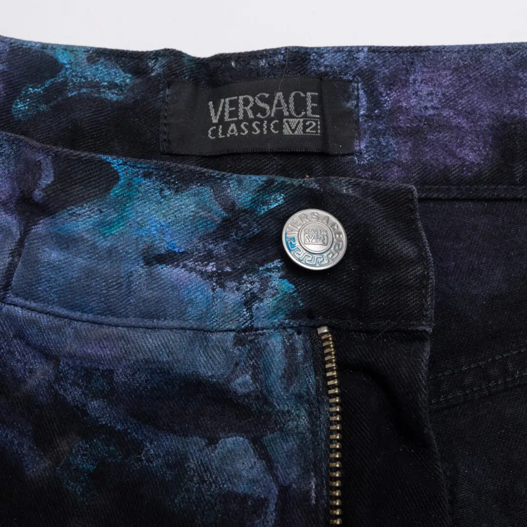 VERSACE Classic V2 Jeans Men Custom Tie Dyed Metallic Blue Purple