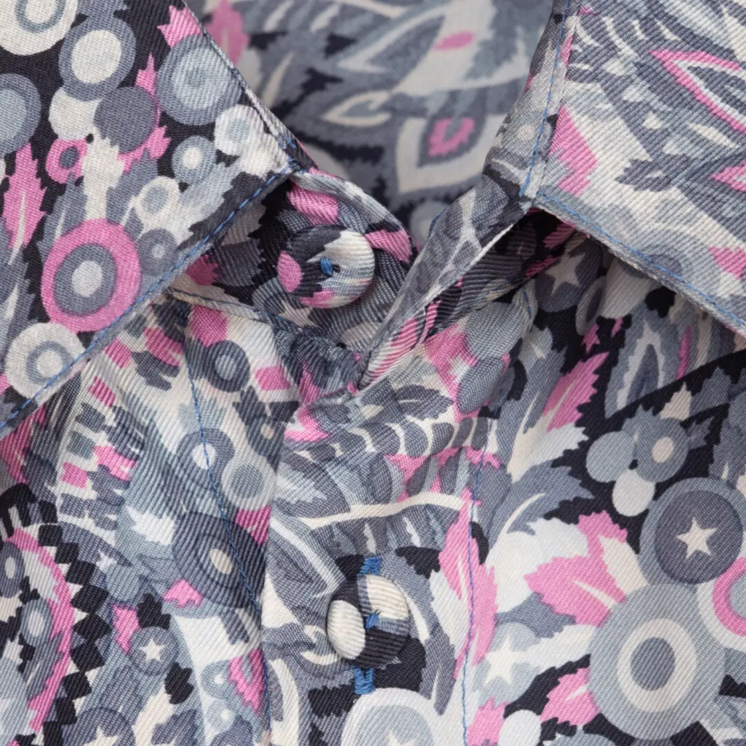 Gianni Versace Vintage Silk Shirt Size EU56 Pink Gray Paisley Print