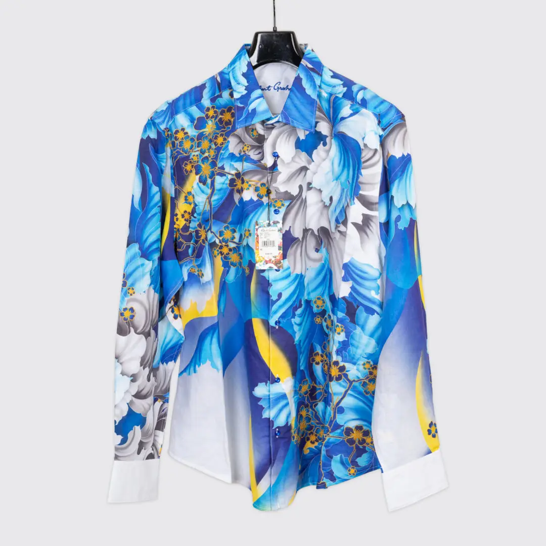 Robert Graham Thelonius Shirt 3XL Blue Floral Embroidery Linen