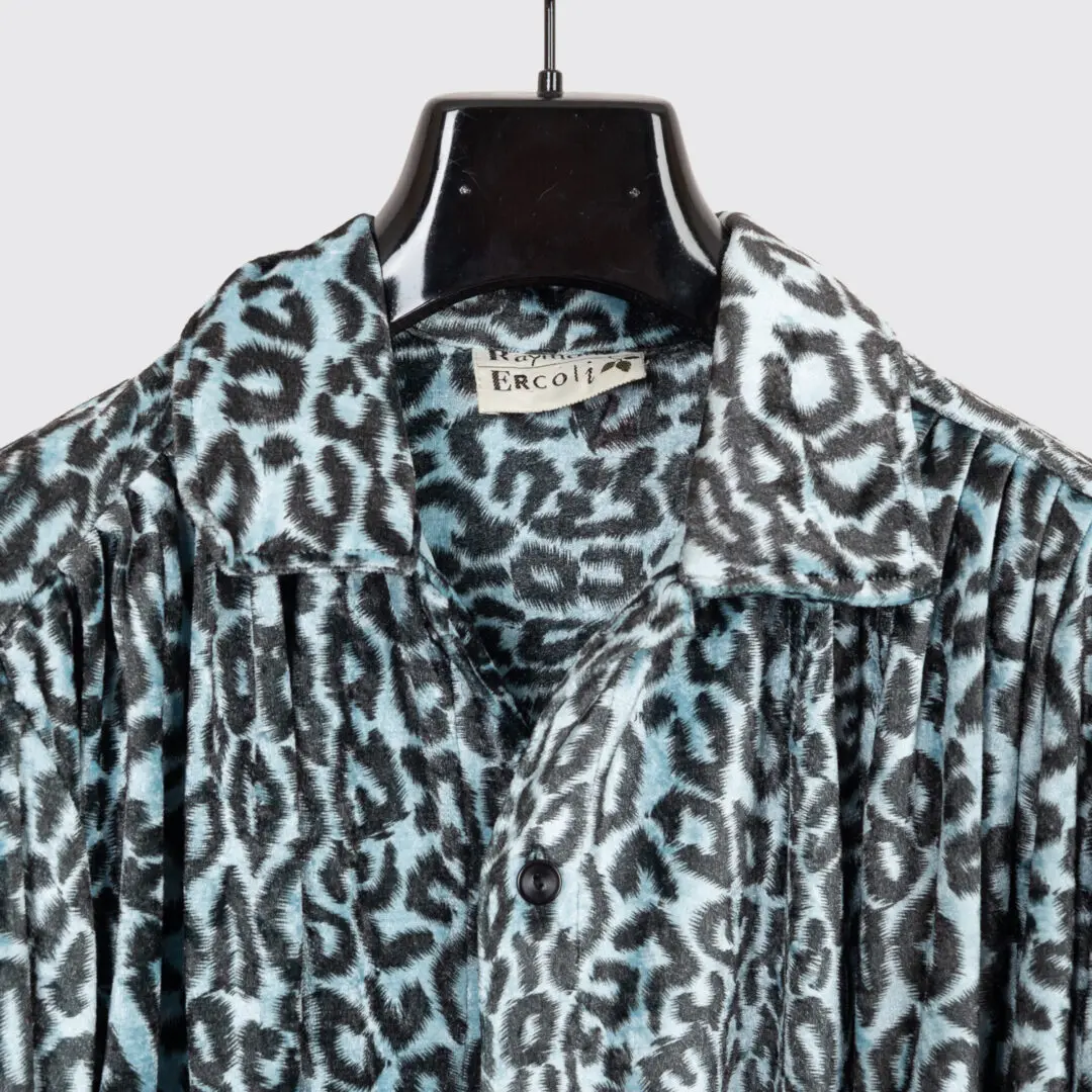 Raymond Ercoli Party Shirt XXL Men Light Blue Cheetah Print Velvet