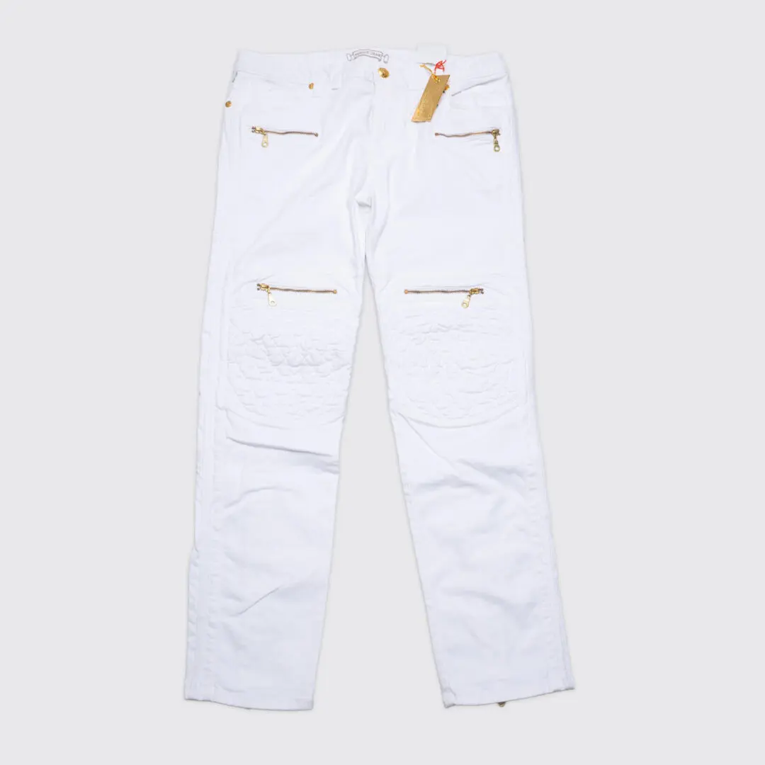 Robin's Jeans Racer Motorcycle W36 White Cotton Blend with Zipper