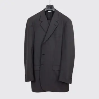 Brioni Suit Size 44 Tall Black Pindot Wool Three Button Made in Italy