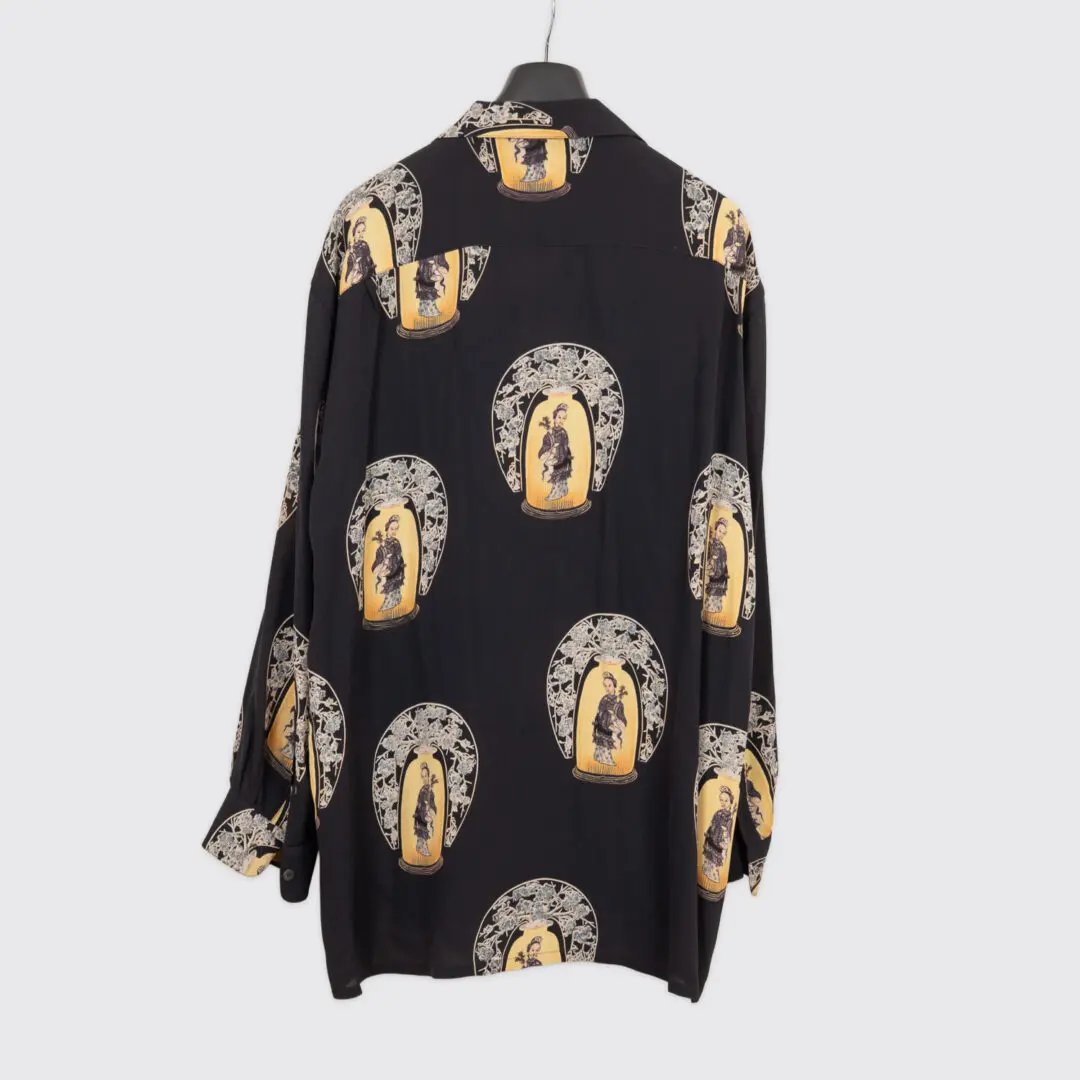 Harari Shirt Size XL Black Silk Oriental Vase Print Lightweight