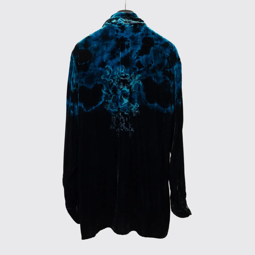 Heyne Bogut Shirt Size XL Men Black Teal Crushed Velvet Hand Dyed