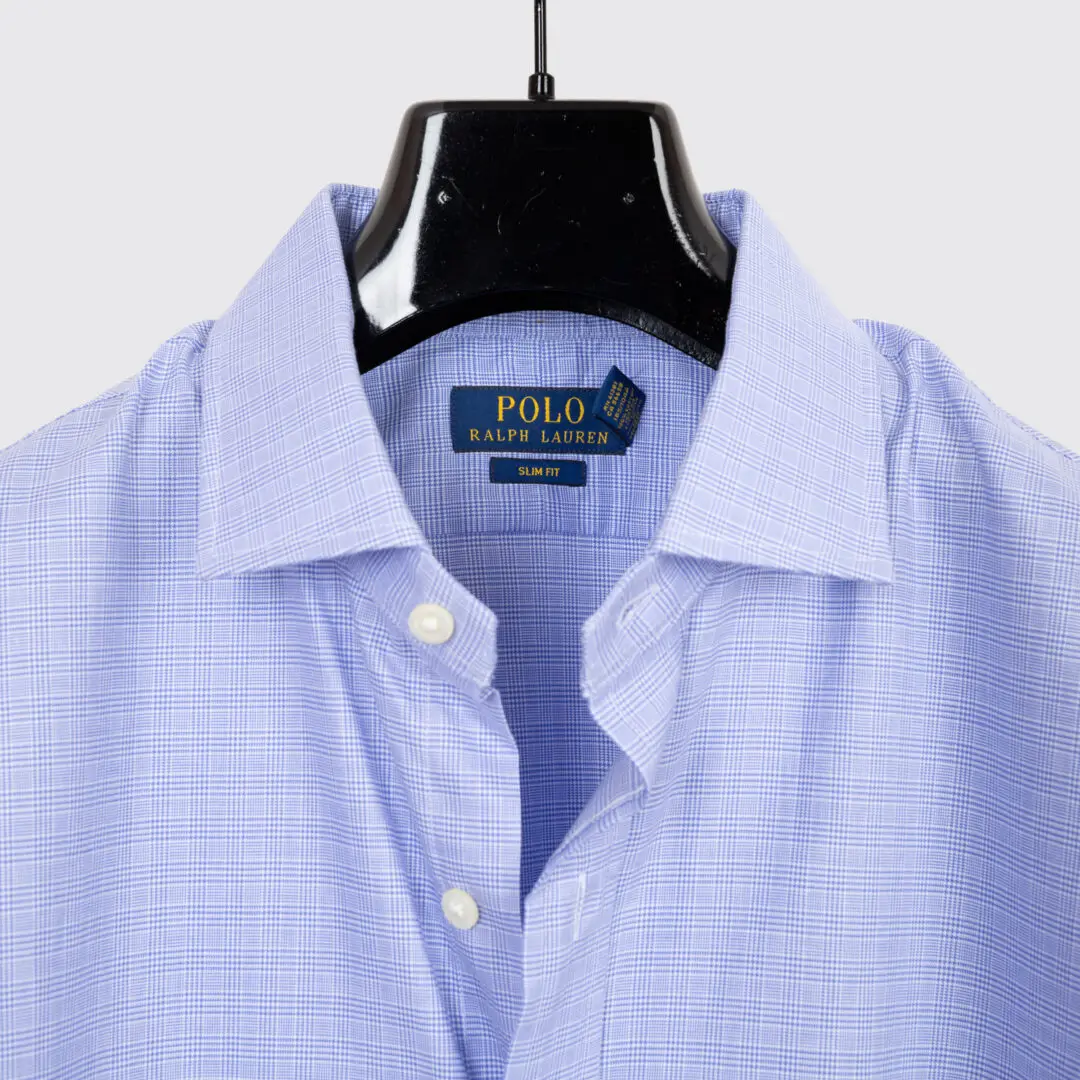 Polo Ralph Lauren Dress Shirt Size 17 Blue Check Cotton Slim Fit