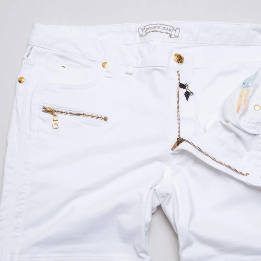 Robin's Jeans Racer Motorcycle W36 White Cotton Blend with Zipper