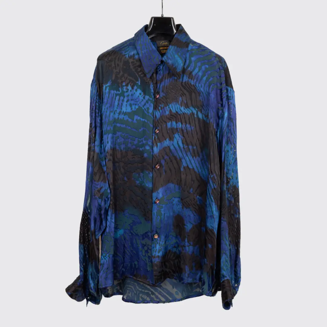 Carter Smith Shibori Shirt XXL Men Blue Purple Hand Dyed Chiffon