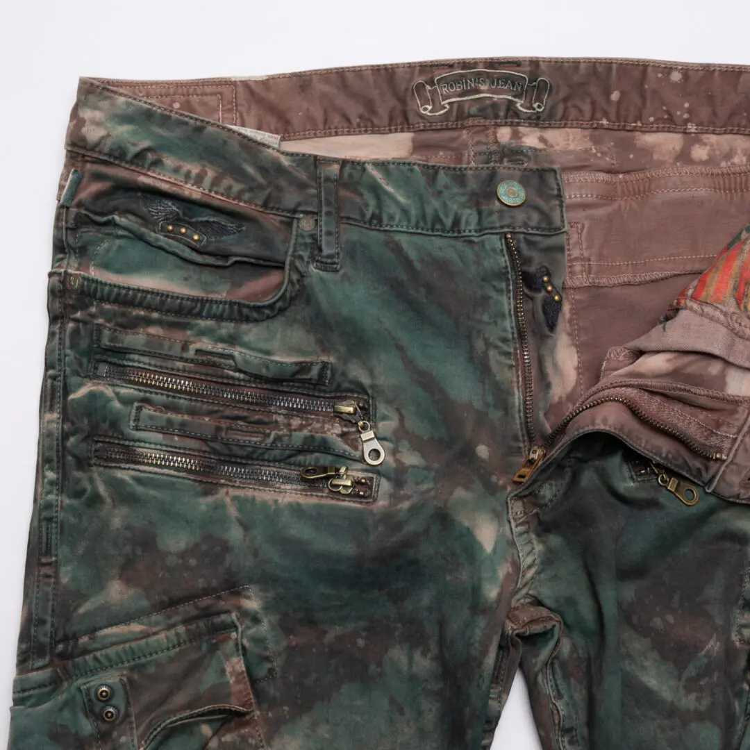 Robin's Jeans Raptor W36 Green Black Tie Dye Cotton with Zippers