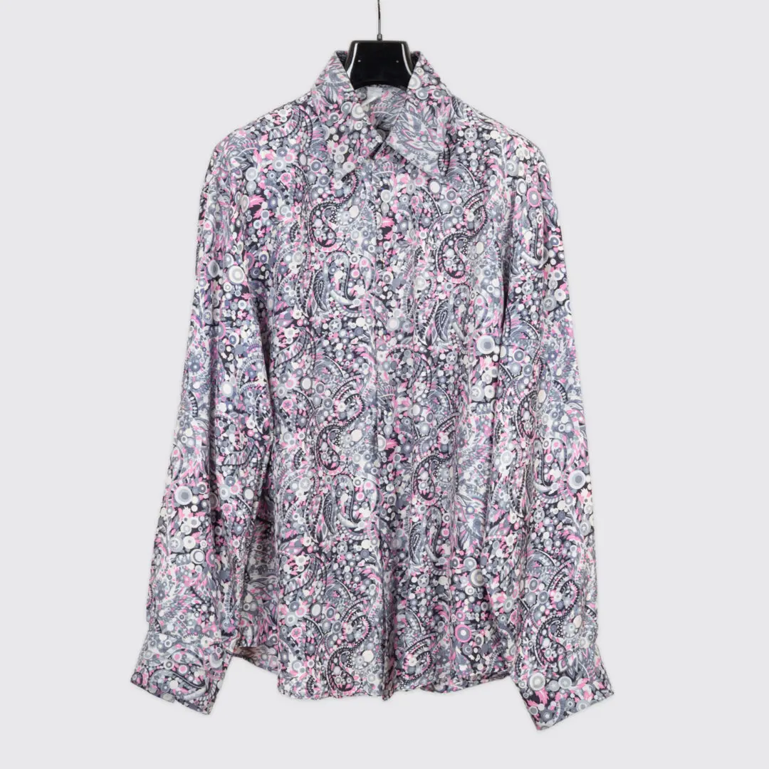 Gianni Versace Vintage Silk Shirt Size EU56 Pink Gray Paisley Print