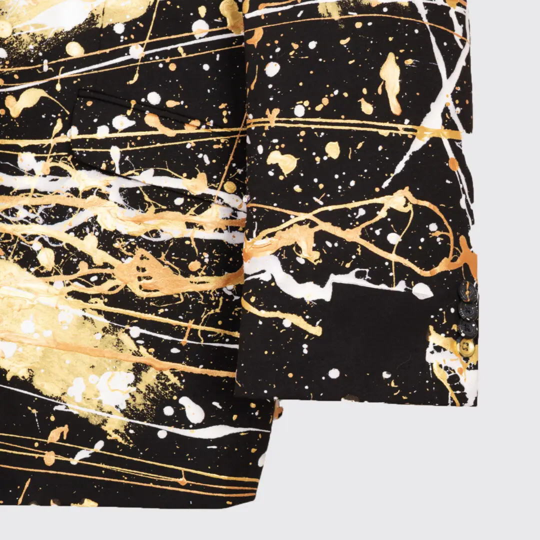 1/1 Blazers Jacket Size 52L Men Black Gold Custom Paint Splatter