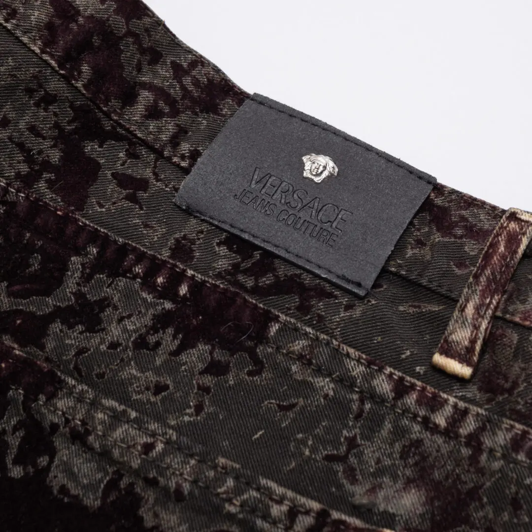 VERSACE Jeans Couture Size EU52 Printed Brown Maroon Velvet Pant