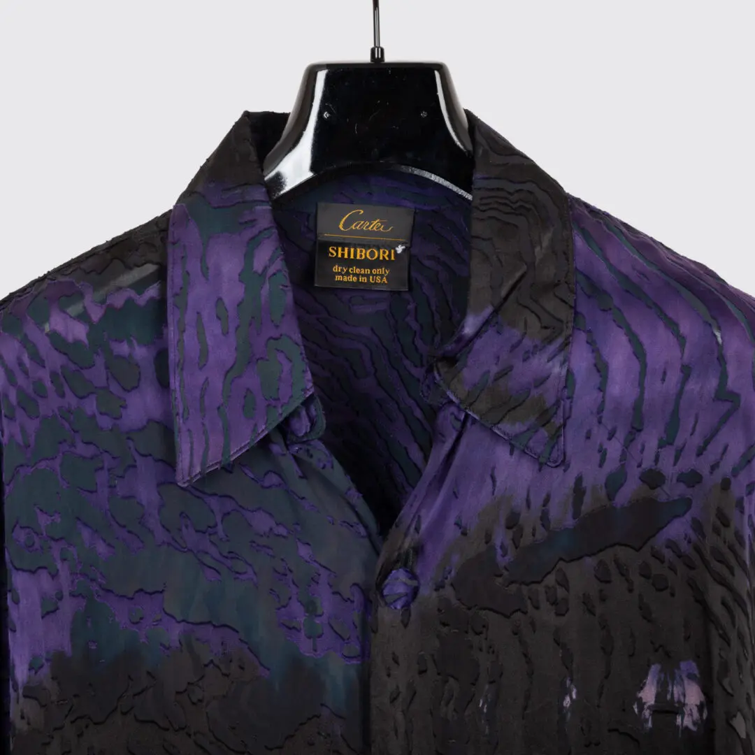 Carter Smith Shibori Shirt XXL Black Purple Hand Dyed Chiffon