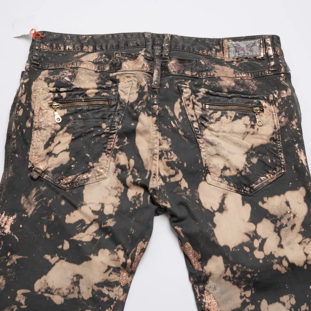 Robin's Jeans The Show Motorcycle W36 Brown Bleach Dye with Zippers