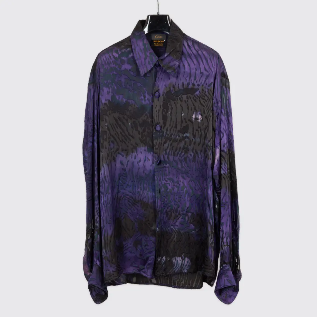 Carter Smith Shibori Shirt XXL Black Purple Hand Dyed Chiffon