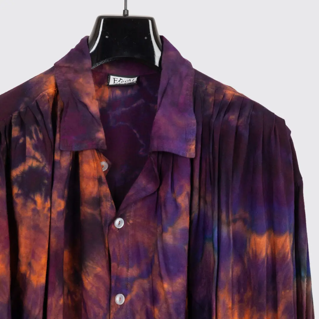 Ercoli Shirt XXL Men Purple Orange Cotton Pleated Tie Dye Vintage