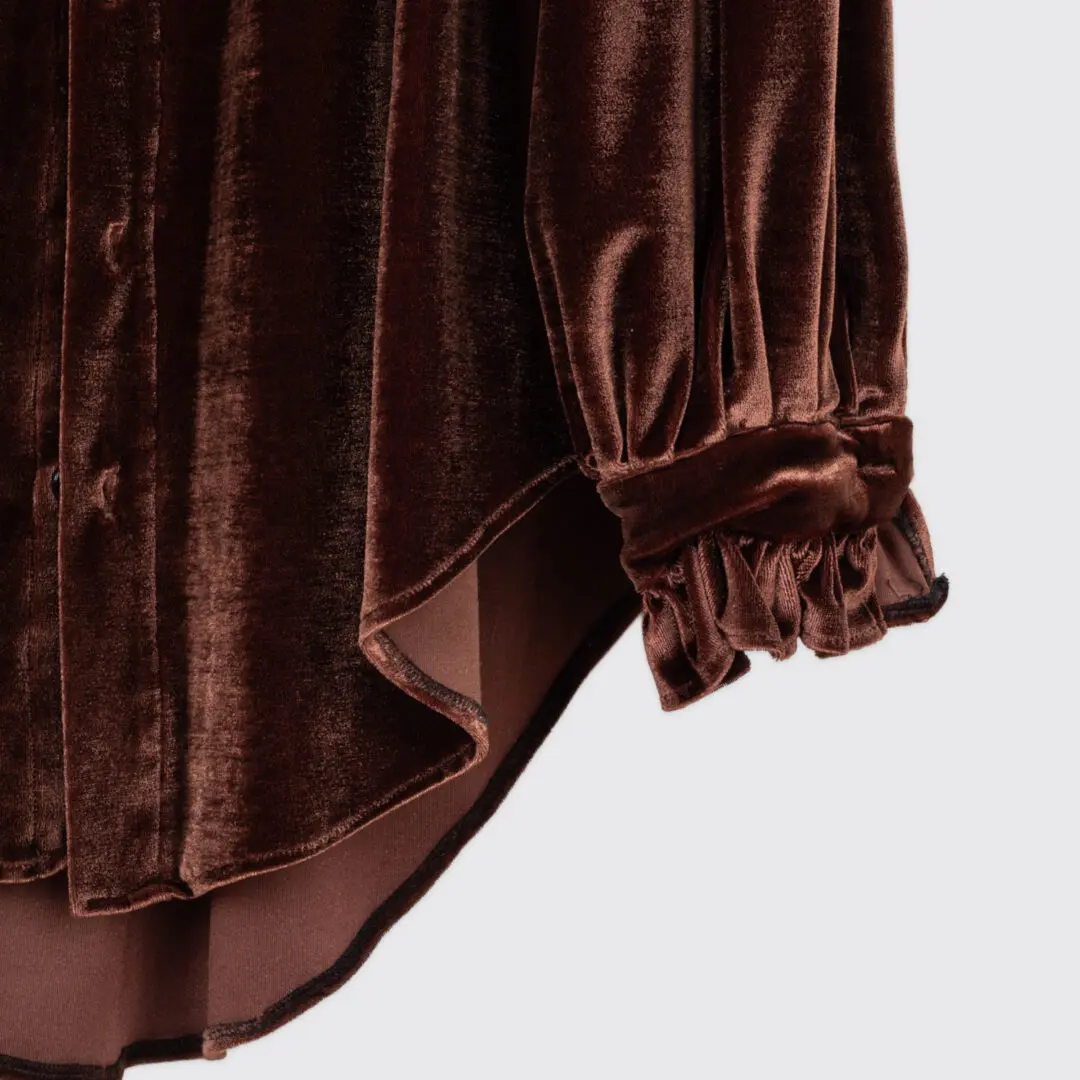 Ercoli Vintage Party Shirt XXL Men Bronze Brown Velvet with Pleats