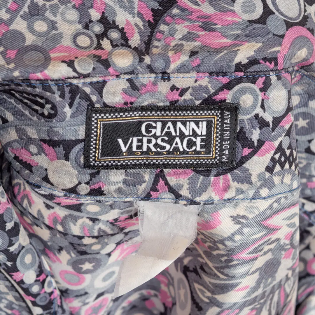 Gianni Versace Vintage Silk Shirt Size EU56 Pink Gray Paisley Print