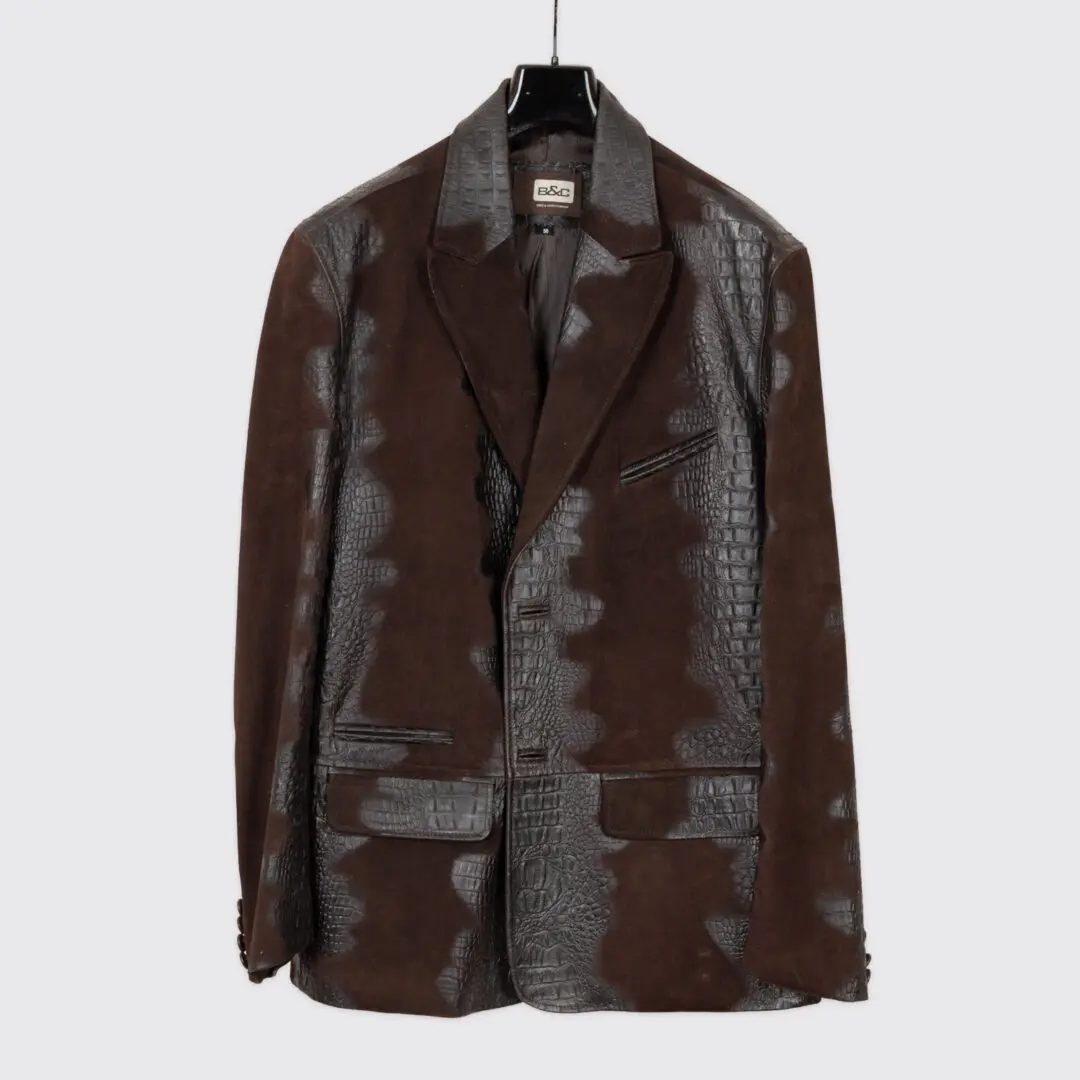Bod & Christensen Suede Blazer Size U50 Chocolate Brown Croc Embossed
