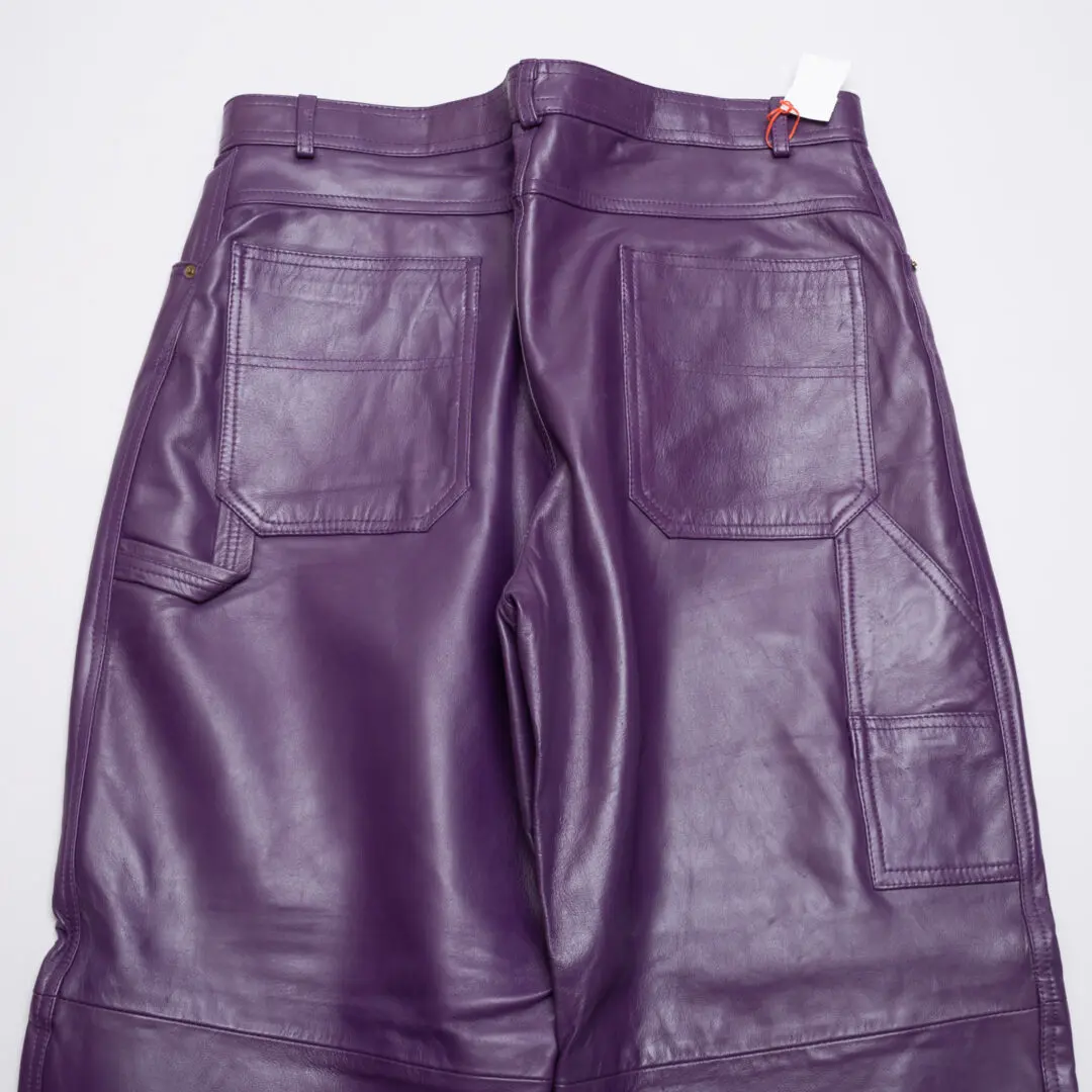 Leather 2000 By Hira Imports Jeans Men Purple Leather Cargo Pant