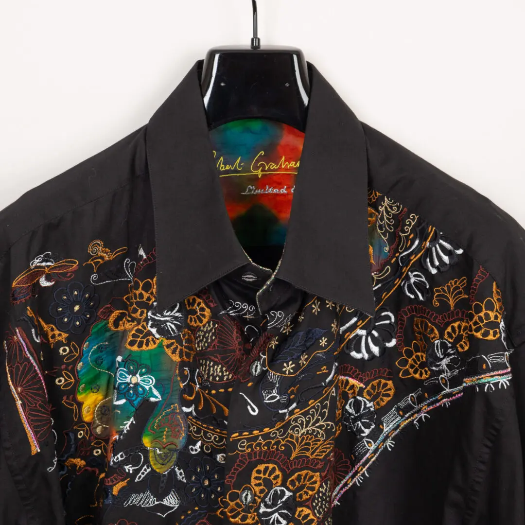 Robert Graham Limited Edition Shirt 3XL Black Cotton Embroidery