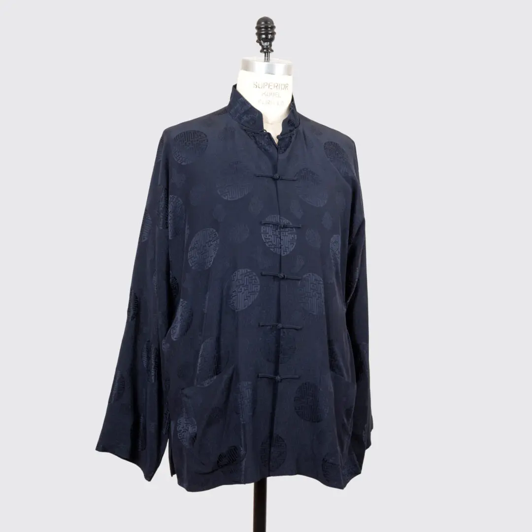 Shanghai Tang Mandarin Jacket US46 Men Black Silk Oriental Print