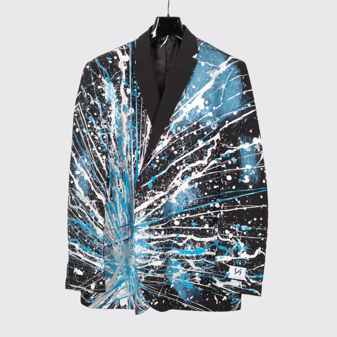 1/1 Blazers Jacket Size 52L Men Black Blue Custom Paint Splatter
