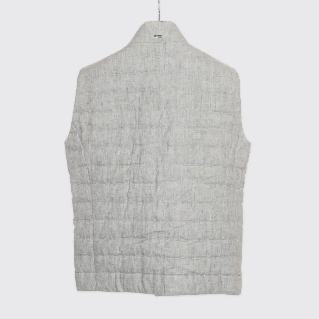 Herno Quilted Down Vest Size EU48 Men Gray Linen Heat Insulated