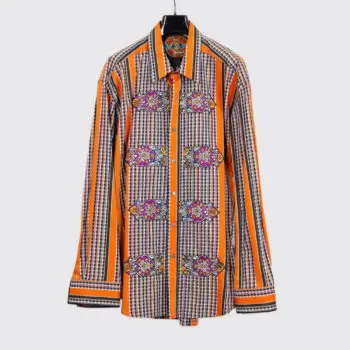 Robert Graham Shirt Size 3XL Ltd Edition Orange Stripe Check Print