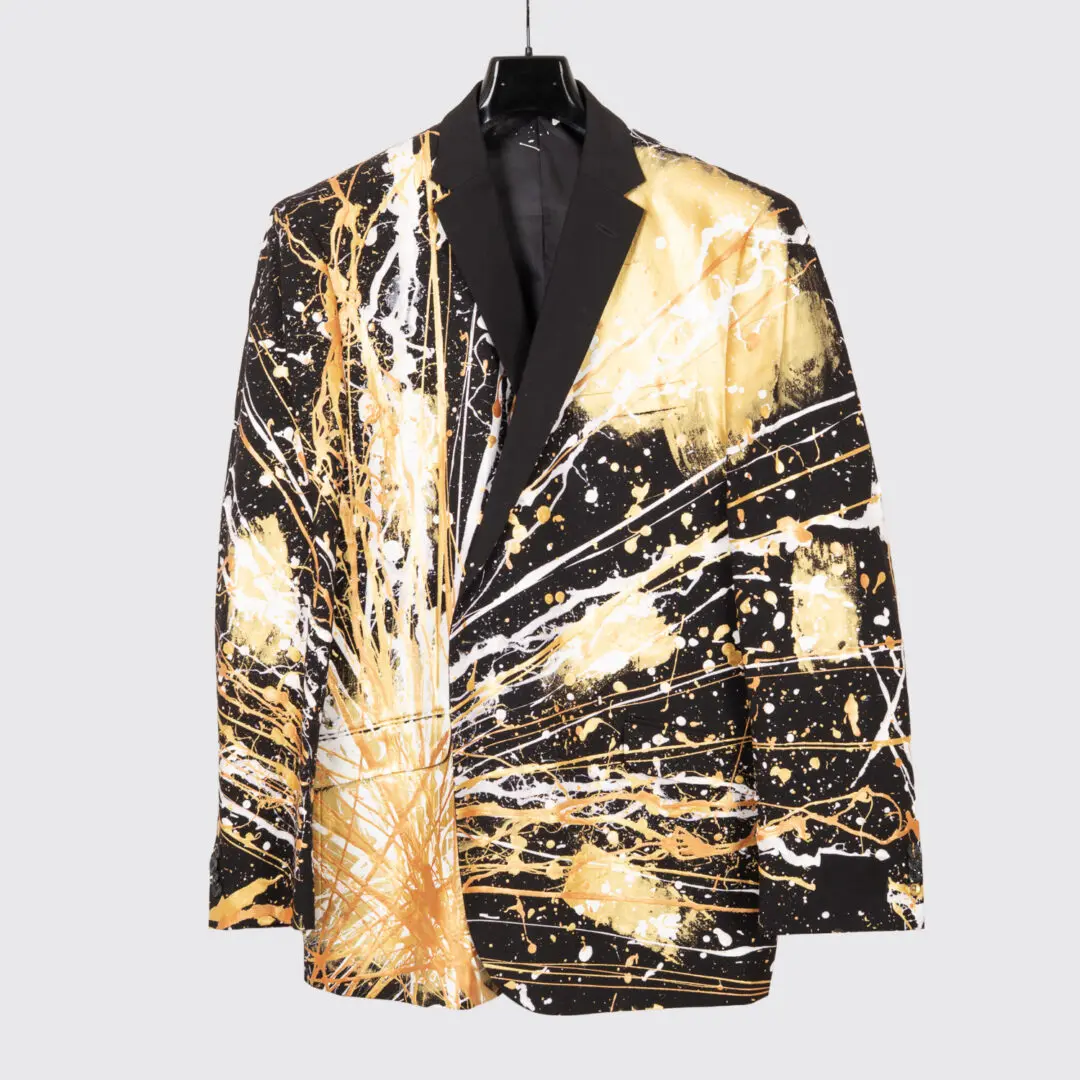 1/1 Blazers Jacket Size 52L Men Black Gold Custom Paint Splatter