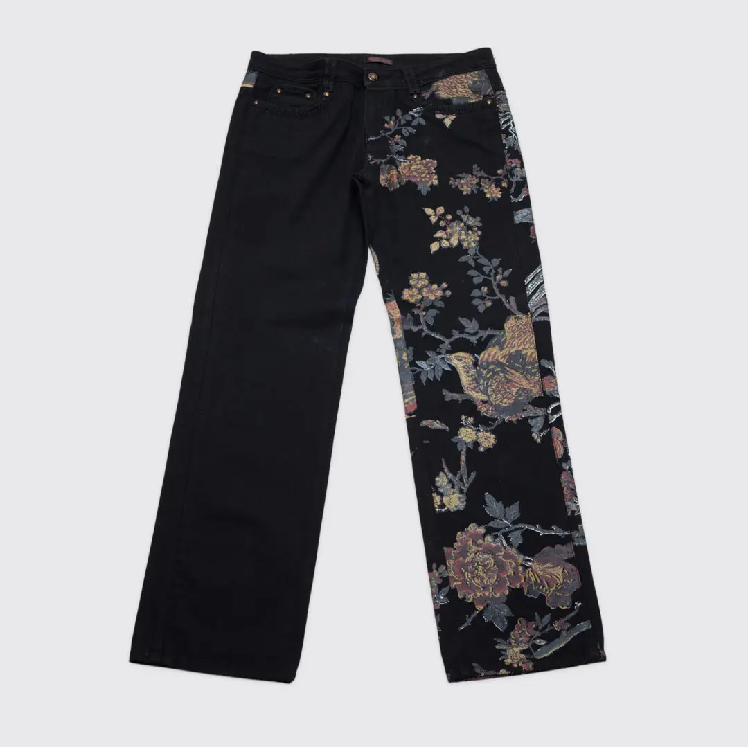 Roberto Cavalli Designer Jean W36 Black Multicolor Painted Cotton