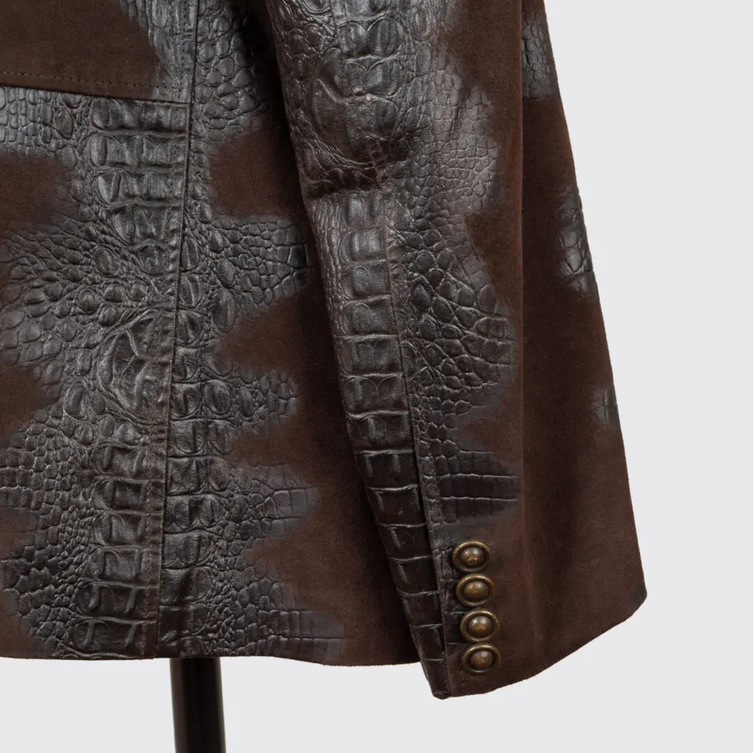 Bod & Christensen Suede Blazer Size U50 Chocolate Brown Croc Embossed