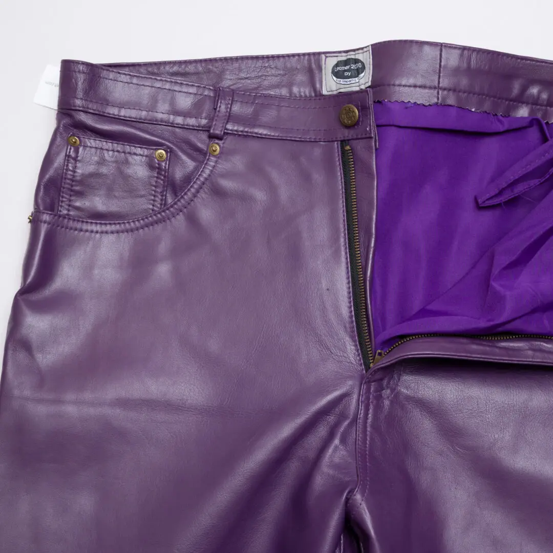 Leather 2000 By Hira Imports Jeans Men Purple Leather Cargo Pant