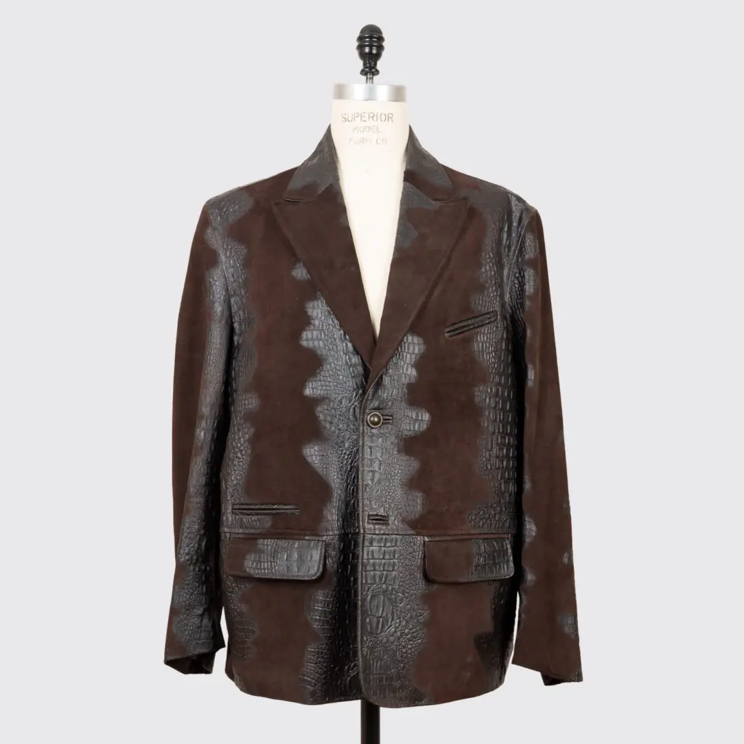 Bod & Christensen Suede Blazer Size U50 Chocolate Brown Croc Embossed
