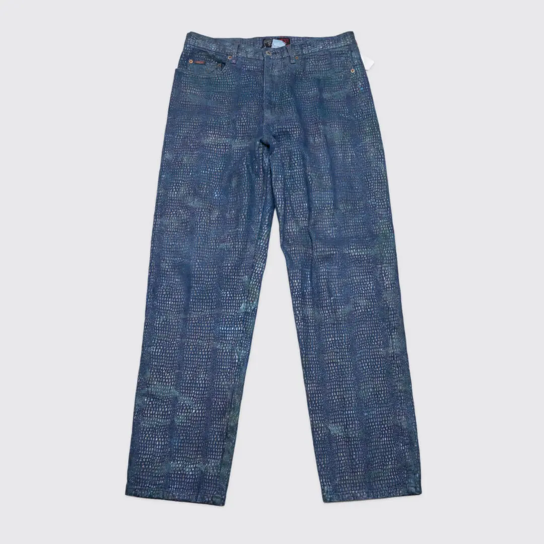 Guess Vintage Jeans Men Blue Green Tie Dye Alligator Print Denim
